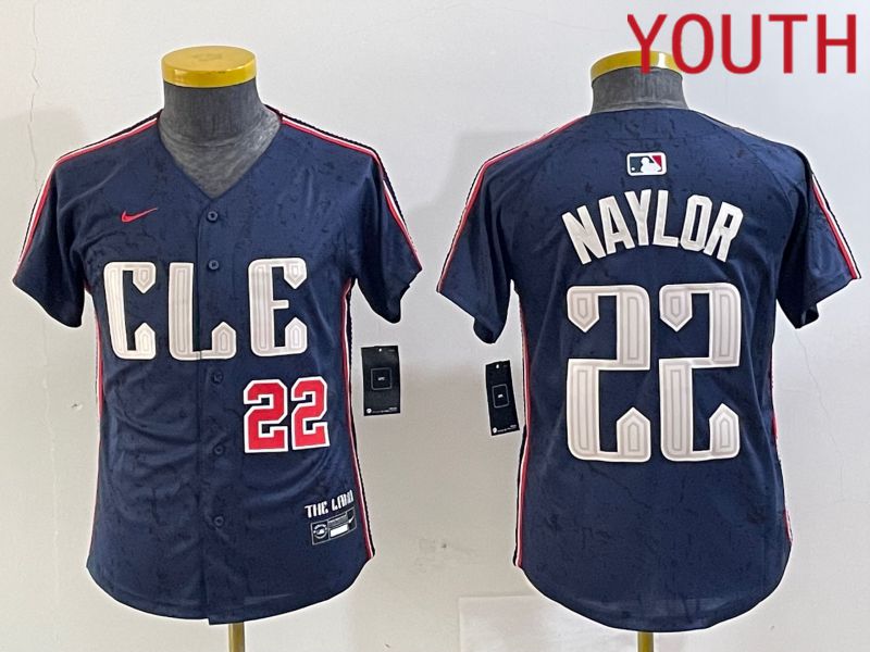 Youth Cleveland Indians #22 Naylor Blue City Edition Nike 2024 MLB Jersey style 3